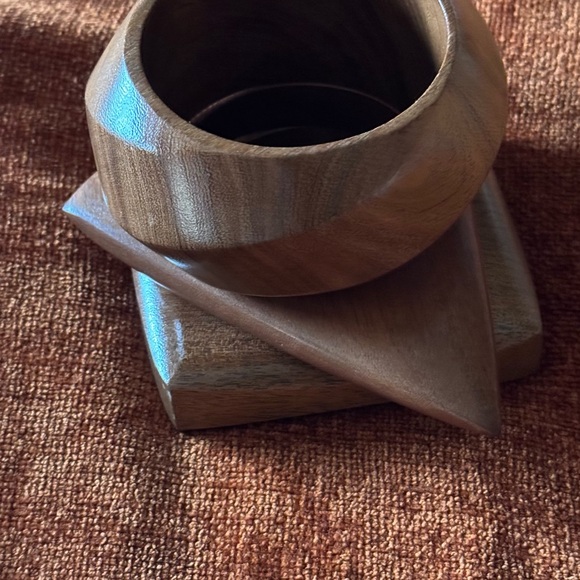 Sassy Jones Jewelry - Sassy Jones Brown Wood Bangle and Geometric Wood Bracelet Set
